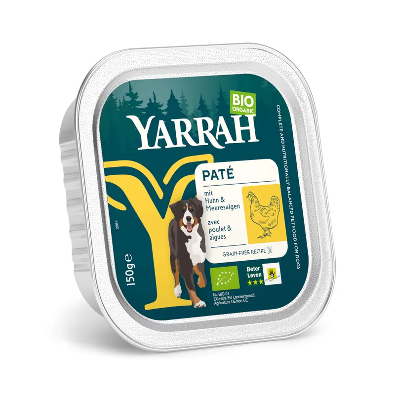 Yarrah biologisch hondenvoer paté met kip & zeewier (5 kuipjes)