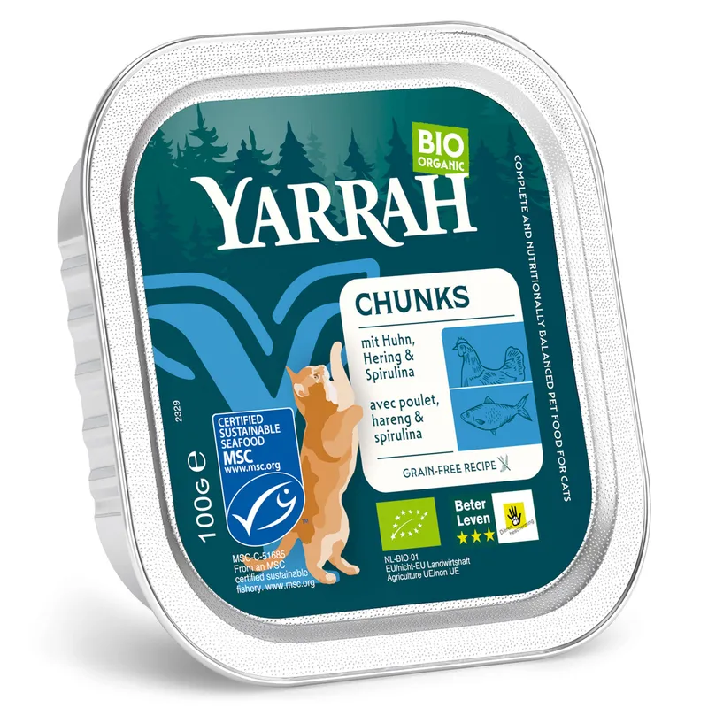 Yarrah biologisch kattenvoer chunks met vis (graanvrij) (5 kuipjes)