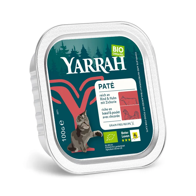 Yarrah biologisch kattenvoer paté met rund & kip (graanvrij) (5 kuipjes)