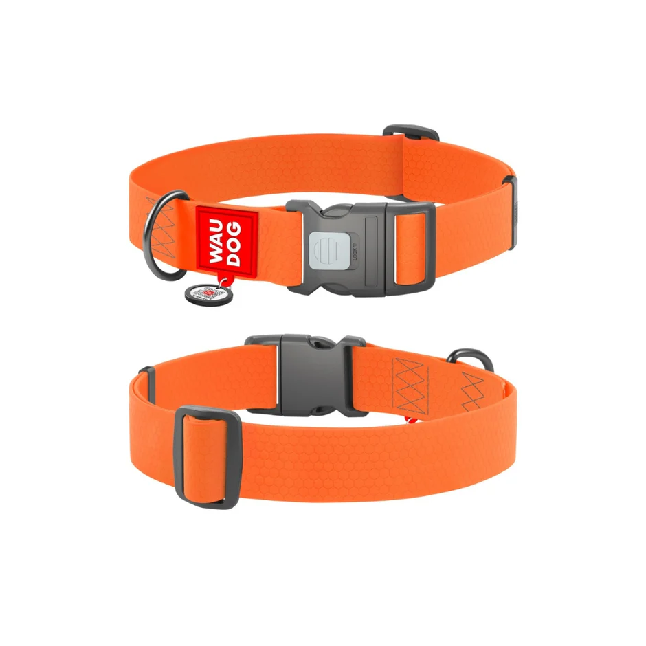 WAUDOG Waterproof hondenhalsband met QR-paspoort (Oranje, S: 15 mm breed, 25–35 cm lang)