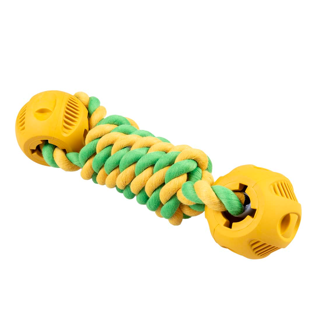Rubrop haltertouw met 2 ballen (Geel)