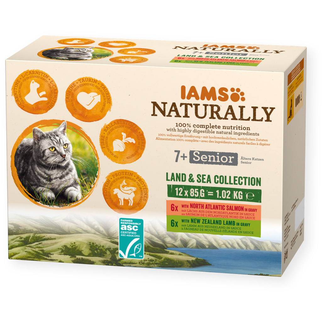 IAMS Naturally Land & Sea Collection Nassfutter für Seniorenkatzen ab 7 Jahren