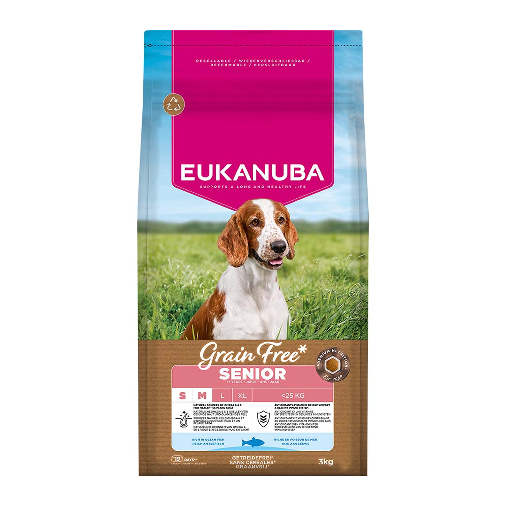 Eukanuba Grainfree Senior S/M breed zeevis