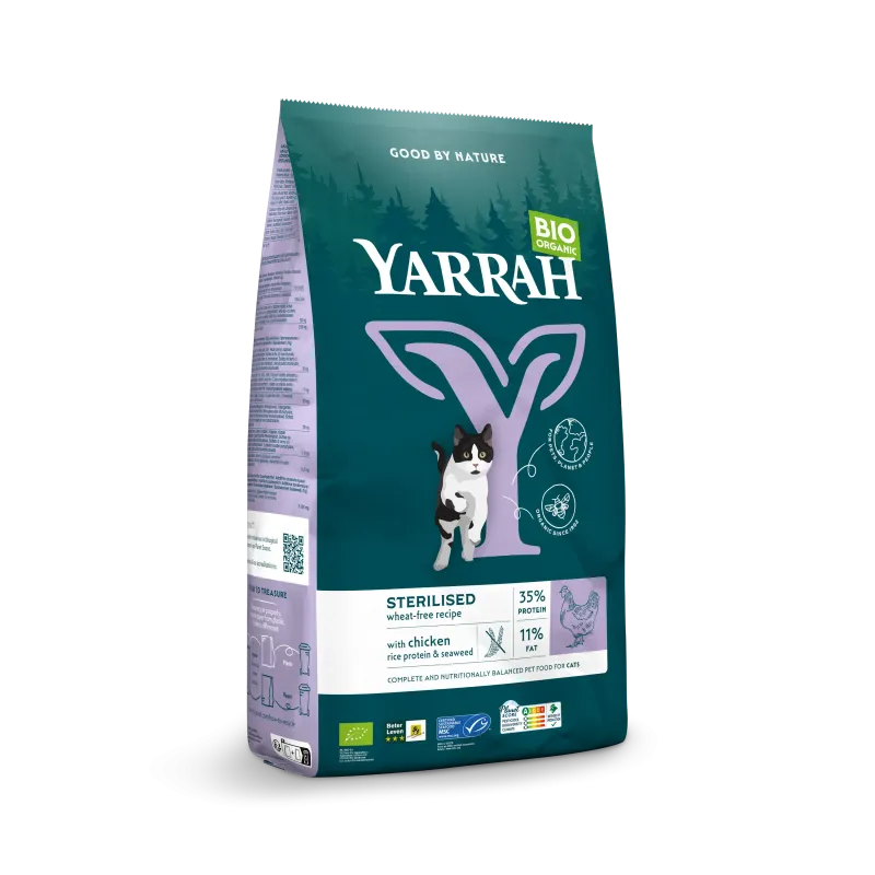 Yarrah Sterilised biologisch droogvoer voor katten kip & vis (graanvrij)